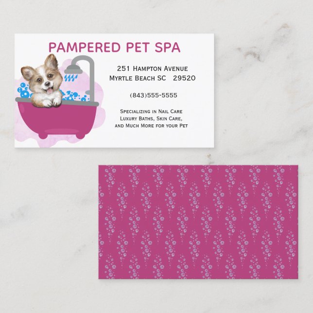 Carte De Visite Bain de chien mignon Purple Animateur de compagnie (Devant / Derrière)