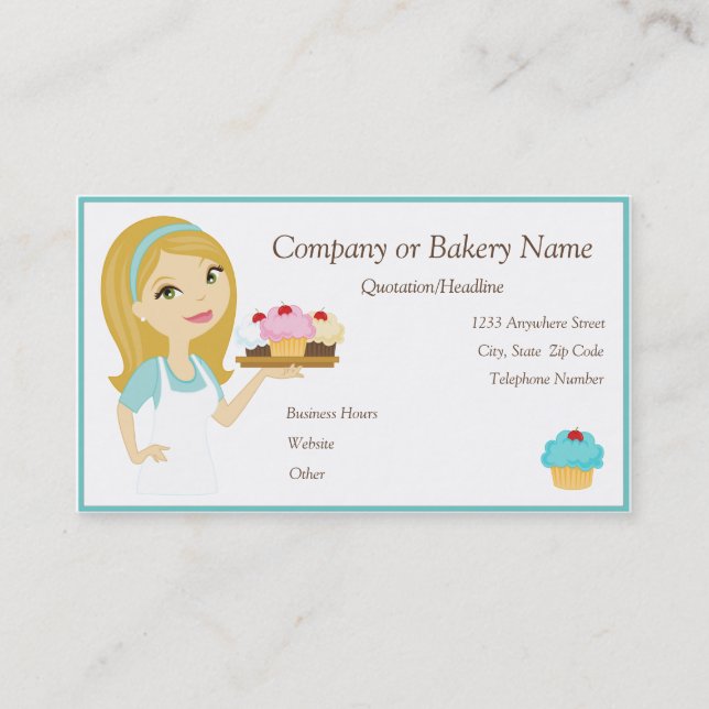 Carte De Visite Baker de petit gâteau de blonde/Aqua/carte de (Devant)