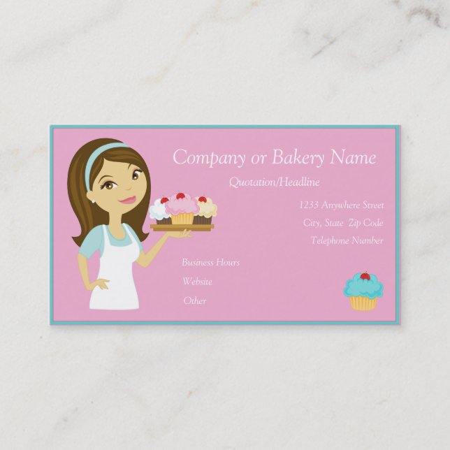 Carte De Visite Baker de petit gâteau de brune/Aqua/carte de (Devant)