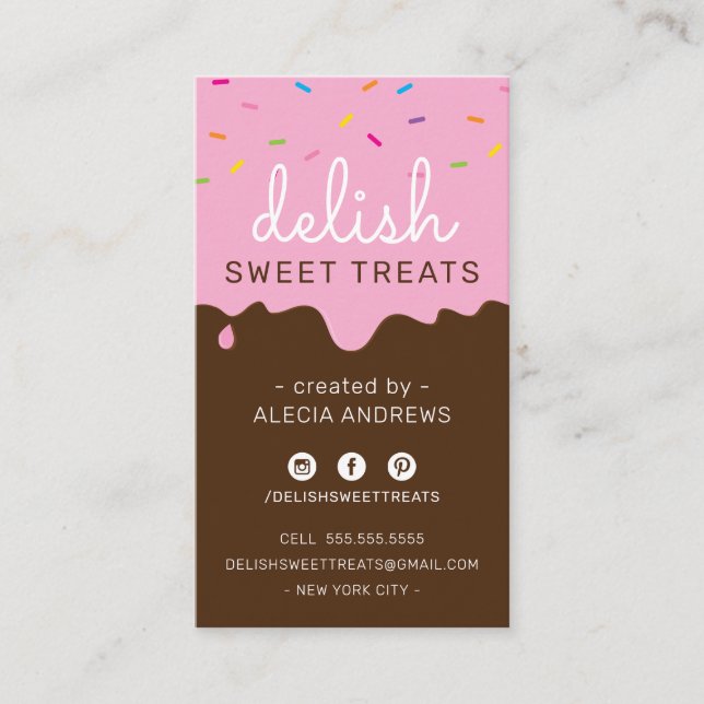Carte De Visite BAKER FROSTING DRIP mignonnes arroses chocolat ros (Devant)