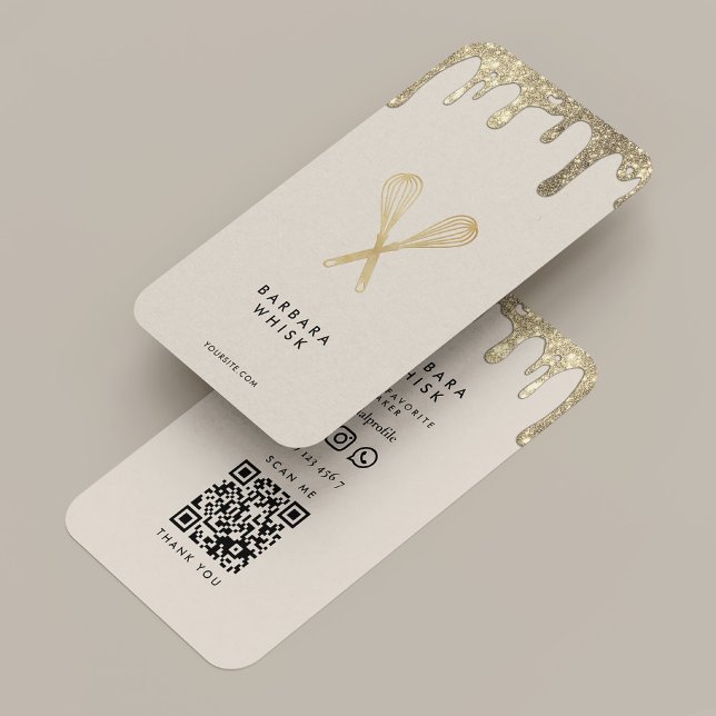 Carte De Visite Baker Whisk Faux Gold Drier Caterer Beige (Baker Whisk Faux Gold Drip Caterer Beige Business Card
)