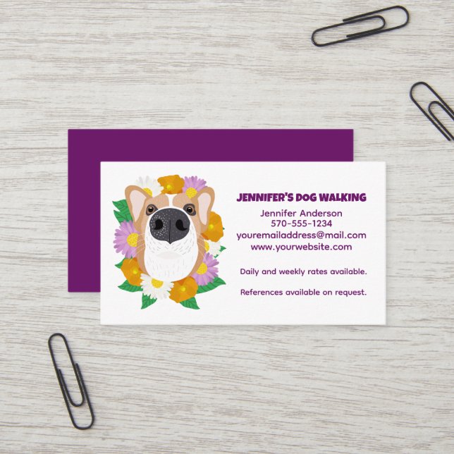 Carte De Visite Balade de chien, Marche, Pièce assise, Grooming (Devant/Arrière en situation)