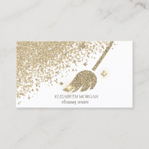 Carte De Visite Balai en diamants d'or chic Femme de ménage Nettoy