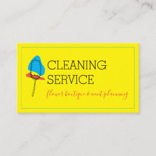 Carte De Visite Balai Pratique Minimaliste Janitorial Bleu Jaune P