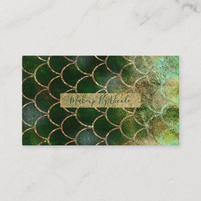 Carte De Visite Balances de poissons de sirène vert et or (Devant)