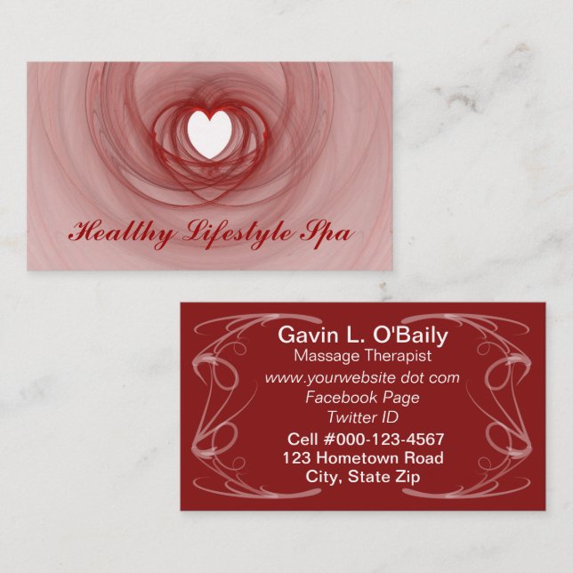 Carte De Visite Balayage rouge décliné coeur fractal (Devant / Derrière)