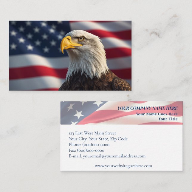 Carte De Visite Bald Eagle et drapeau américain Patriotique (Devant / Derrière)