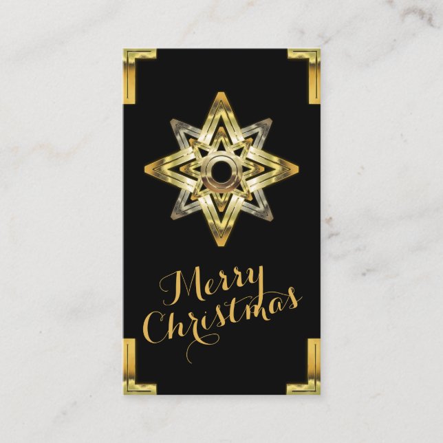 Carte De Visite Balise cadeau Joyeux Noël Gold Stars (Devant)