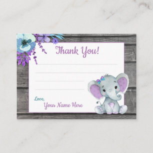 Carte De Visite Balises de petit Merci Texte Eléphant Violet Turqu
