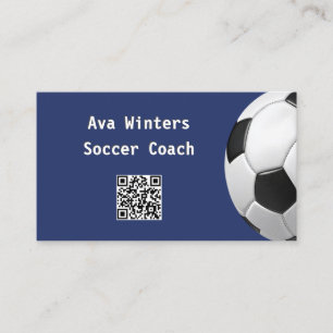 Carte De Visite Balle de football minimale bleue Code QR Entraîneu