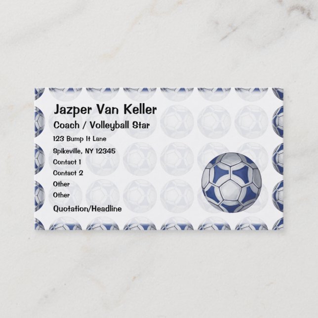 Carte De Visite Balle de football Peint bleu et blanc motif (Devant)