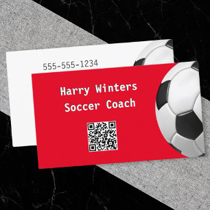 Carte De Visite Balle de football rouge code QR minimal Football C