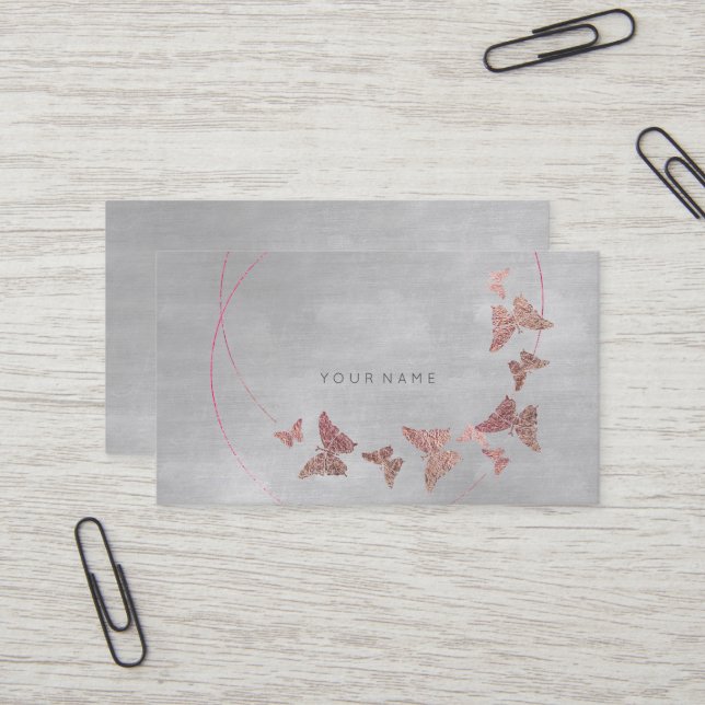 Carte De Visite Ballet Blush en poudre gris Papillon rose Vip (Devant/Arrière en situation)
