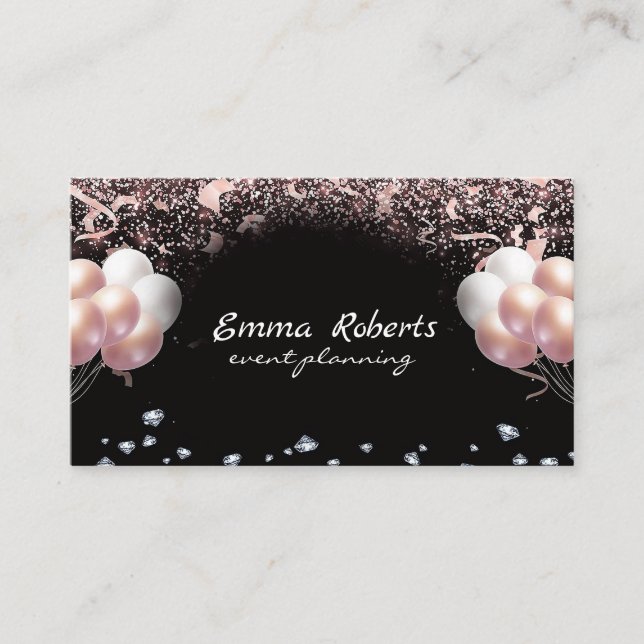 Carte De Visite Ballons noirs rose argent Planification moderne de (Devant)