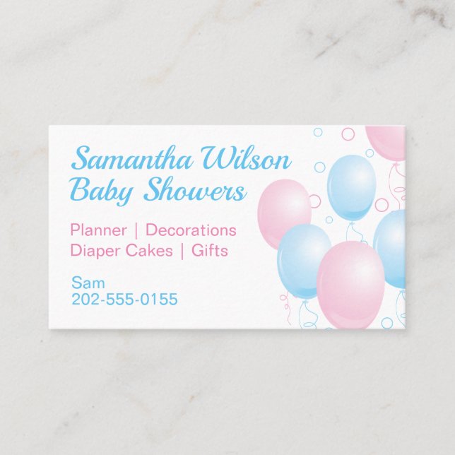 Carte De Visite Ballons rose et bleu (Devant)