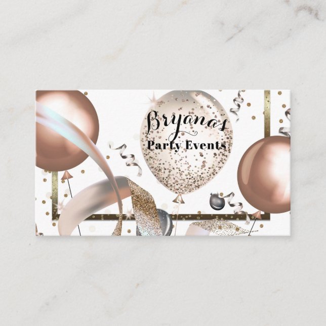 Carte De Visite Ballons rose Parties scintillant or Planner White  (Devant)