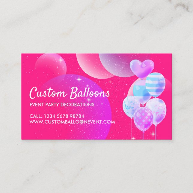 Carte De Visite Ballons roses Décoration du planificateur d'événem (Devant)