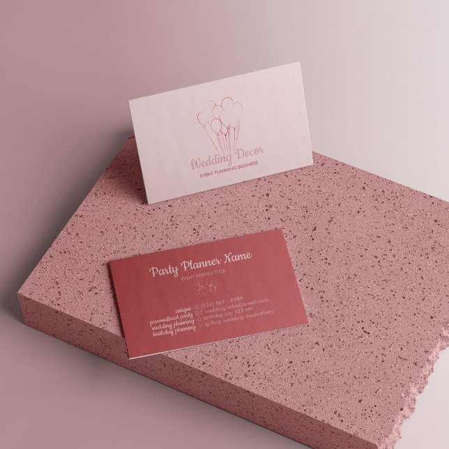 Carte De Visite Balloon Rose or esthétique de l'événement Planning (Balloon Rose Gold Aesthetic Event Planning Business Card)