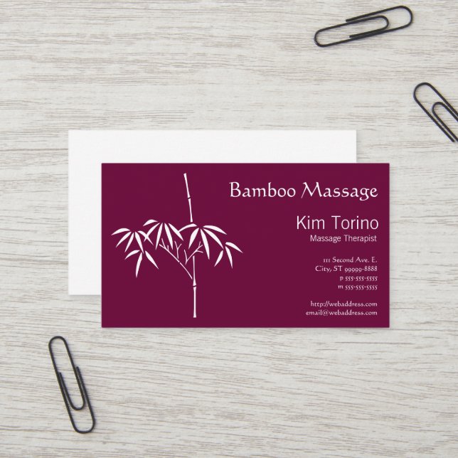 Carte De Visite Bambou de Japonais de thérapeute de massage (Devant/Arrière en situation)