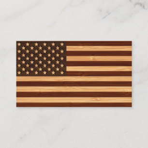 Carte De Visite Bambou Look & gravé Vintage American USA Drapeau