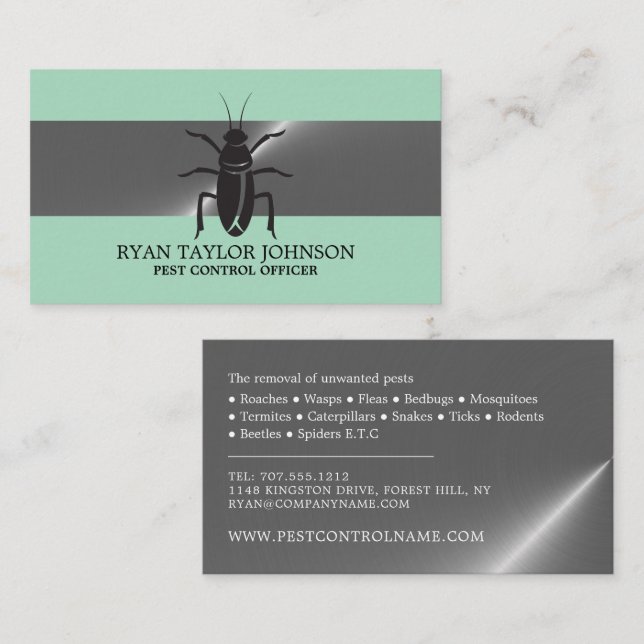 Carte De Visite Bande d'argent - Cockroach noir - Lutte antiparasi (Devant / Derrière)