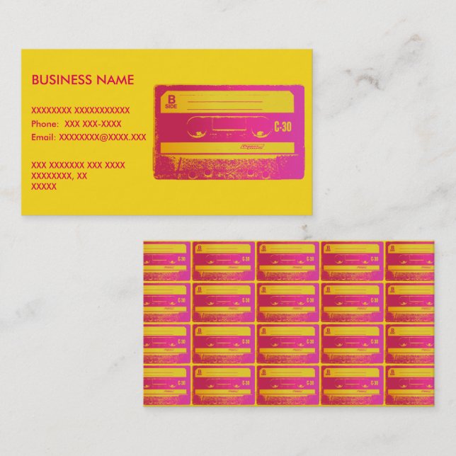 Carte De Visite Bande de cassette rose et jaune rétro (Devant / Derrière)