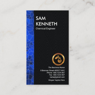 Carte De Visite Bande de polygone bleu Simple Gray Damas chimique