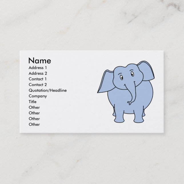 Carte De Visite Bande dessinée bleue mignonne d'éléphant (Devant)