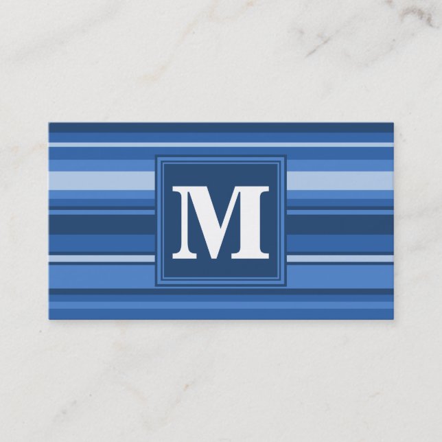 Carte De Visite Bandes bleu monogramme (Devant)