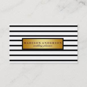 Carte De Visite Bandes Chic Noir & Blanc en Or