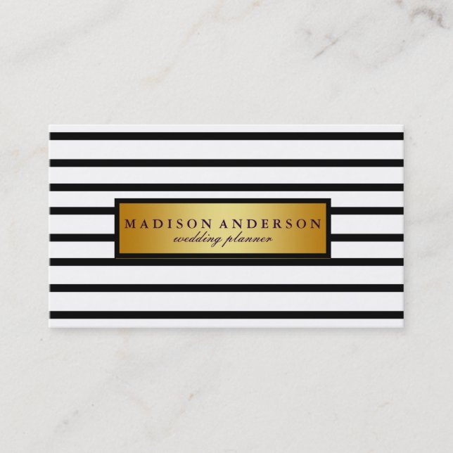 Carte De Visite Bandes Chic Noir & Blanc en Or (Devant)