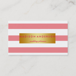 Carte De Visite Bandes chics en or rose et blanc marine