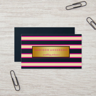 Carte De Visite Bandes chics en or rose et blanc marine