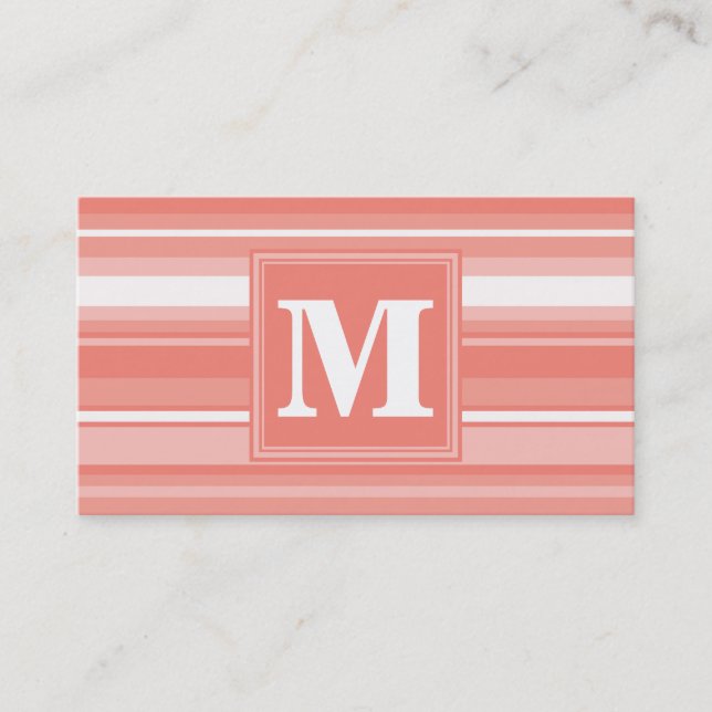 Carte De Visite Bandes de corail monogramme (Devant)