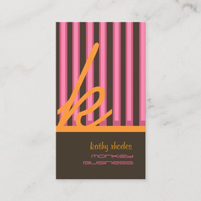 Carte De Visite Bandes monogrammes orange/rose/chocolat (Devant)