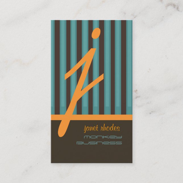 Carte De Visite Bandes monogrammes orange/turquoise/chocolat (Devant)
