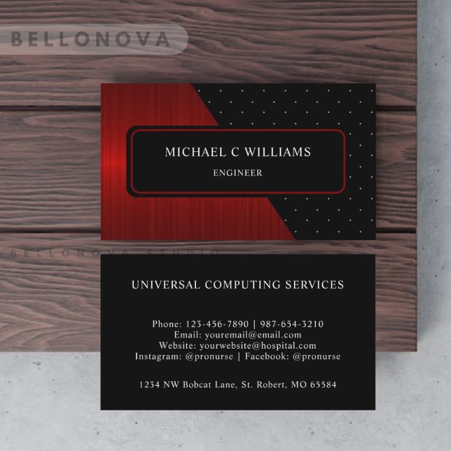 Carte De Visite Bandes rouges personnalisées noir blanc Polka Dot  (Custom Red Stripes Black White Polka Dot Monogram Business Card)