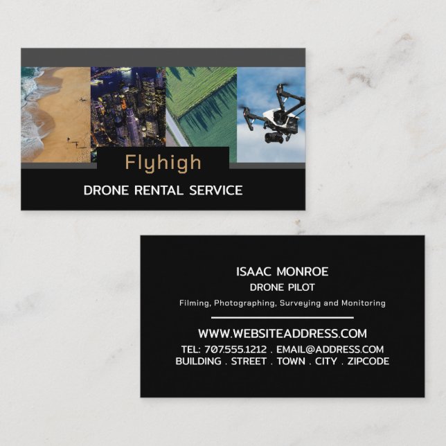 Carte De Visite Bannière Collage de drones, Pilote de drone (Devant / Derrière)