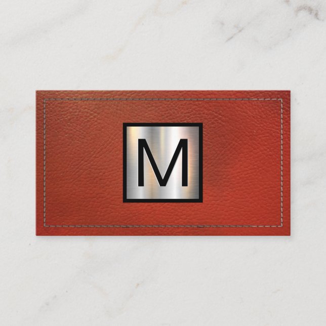 Carte De Visite Bannière métallique monogramme | Cuir rouge pointu (Devant)