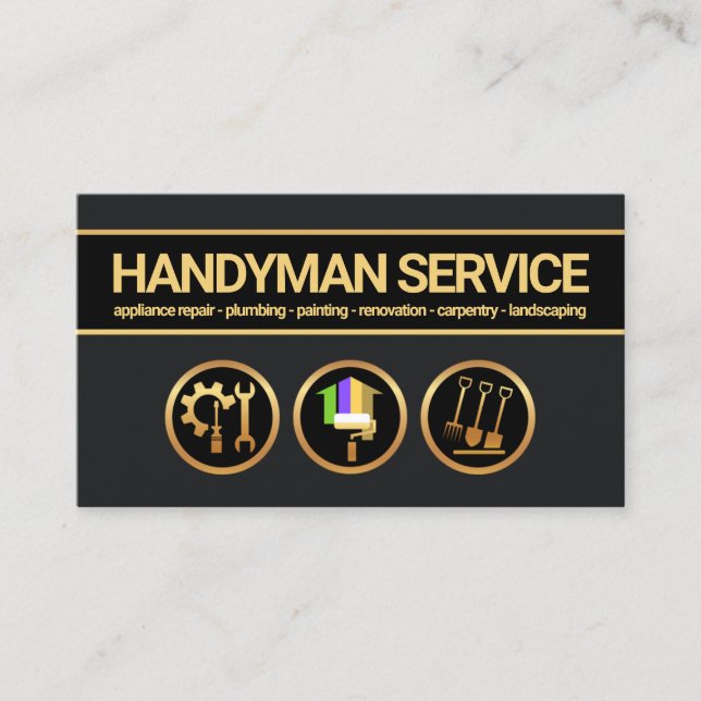 Carte De Visite Bannière or Creative Handyman Outils Entrepreneur (Devant)