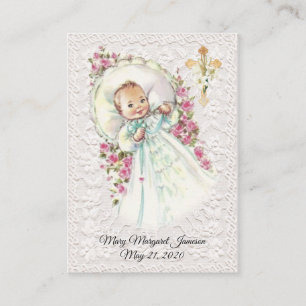 Carte De Visite Baptême Fille Bébé Vintage Christening Fleur de De