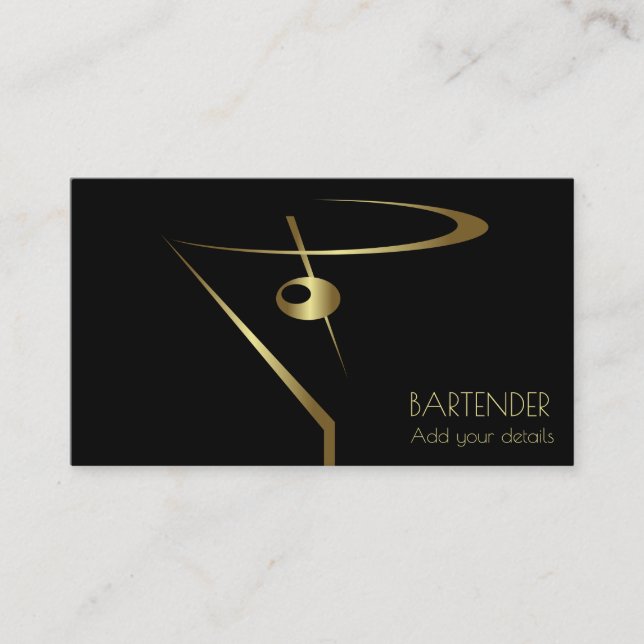 Carte De Visite Bar à cocktails Gold Martini Olive (Devant)