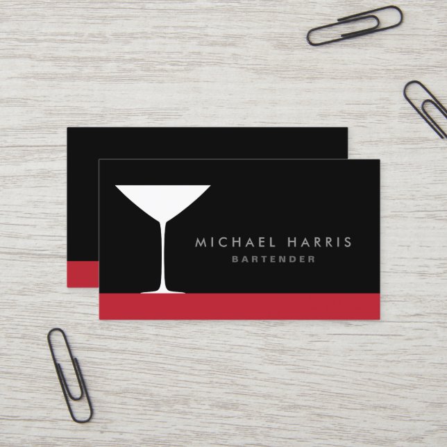 Carte De Visite Bar à cocktails moderne et élégant à la martini (Devant/Arrière en situation)