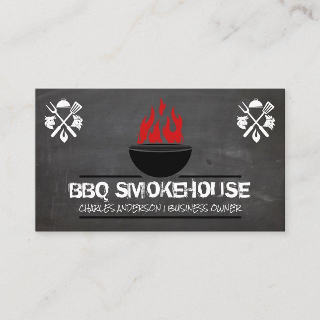 Carte De Visite Barbecue Grill et feu | Bois de tableau (Devant)