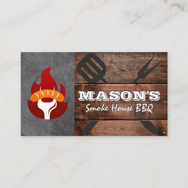 Carte De Visite Barbecue | Logo des outils de cuisine Saucisson Fi (Devant)