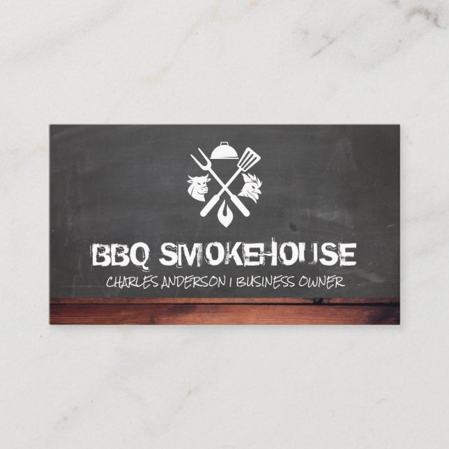 Carte De Visite Barbecue Outils Volaille de boeuf | Chalkboard Woo (Devant)