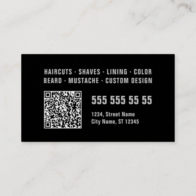 Carte De Visite Barber Black Grey Gras Typographie QR Code (Dos)