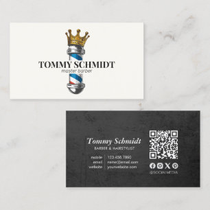 Carte De Visite Barber Hair Shop Royal Crown Barber Pole Code QR