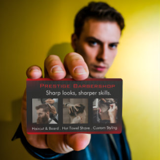 Carte De Visite Barber Moderne Attrayant en Rouge Noir Blanc