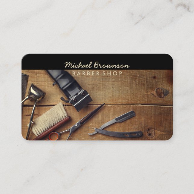 Carte De Visite Barber Outils Bois Rustique (Devant)